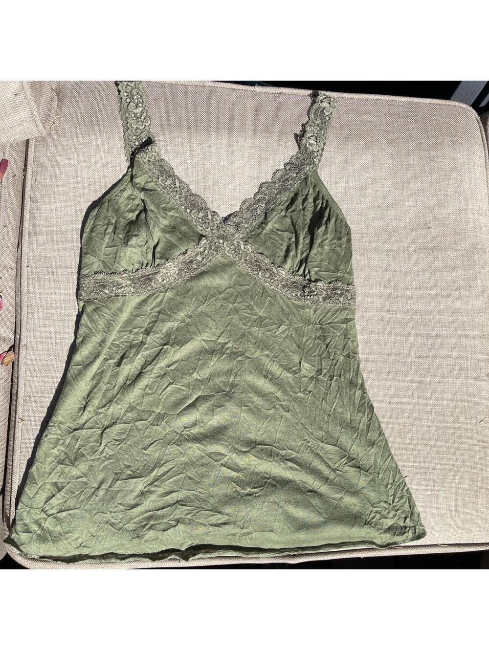 Bongo Olive Green Poly And Lace Cami Tank Top Sz Med